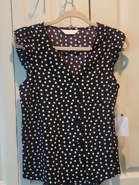 LC Lauren Conrad Black Blouse with White Polka Dots